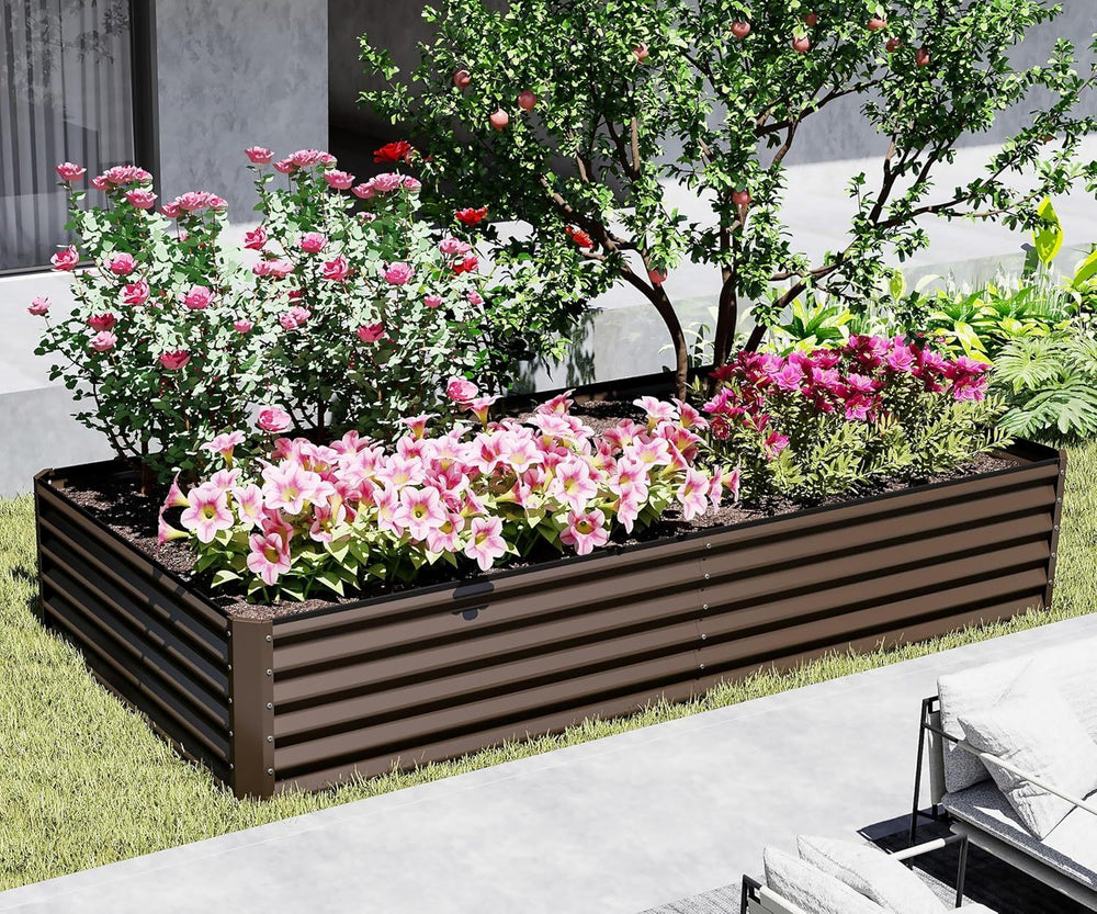 6x3x1.5ft Galvanized Raised Garden Bed, Outdoor Planter Garden Boxes Large Metal Planter Box for Gardening Vegetables Fruits Flowers, Brown Media 10