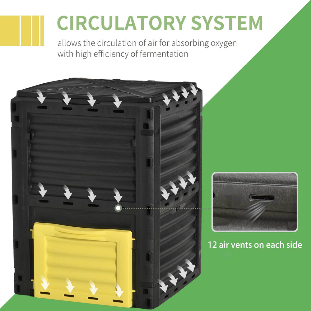Outsunny Garden Compost Bin 80 Gallon Outdoor Large Capacity Composter Fast Create Fertile Soil Aerating Box, Easy Assembly, Yellow Media 6