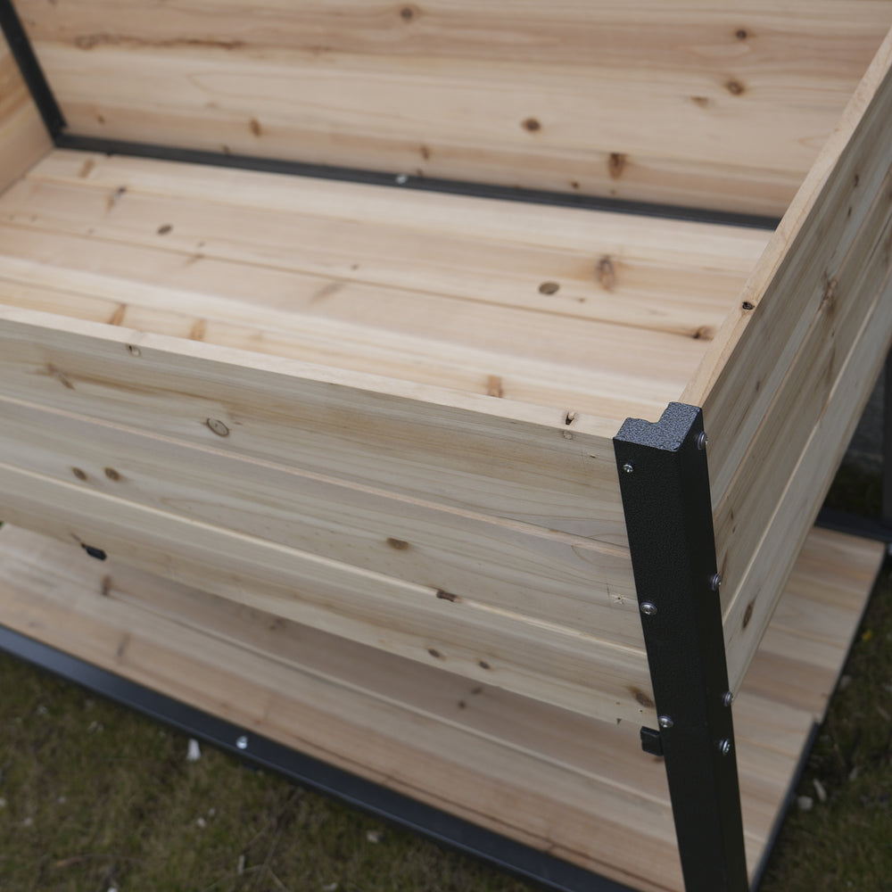 New style:     45'  Iron-wood combined growing beds with feet and storage racks. Suitable for various places such as gardens, backyards, terraces, balconies, etc. Media 10