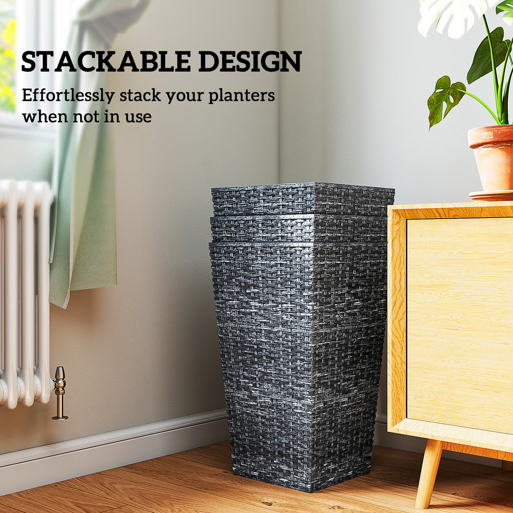 Taper Planters,Tall Planters for Outdoor Plants Set of 3,with Drainage Holes, Rattan Decor Plant Pots for Indoor Outdoor Media 6