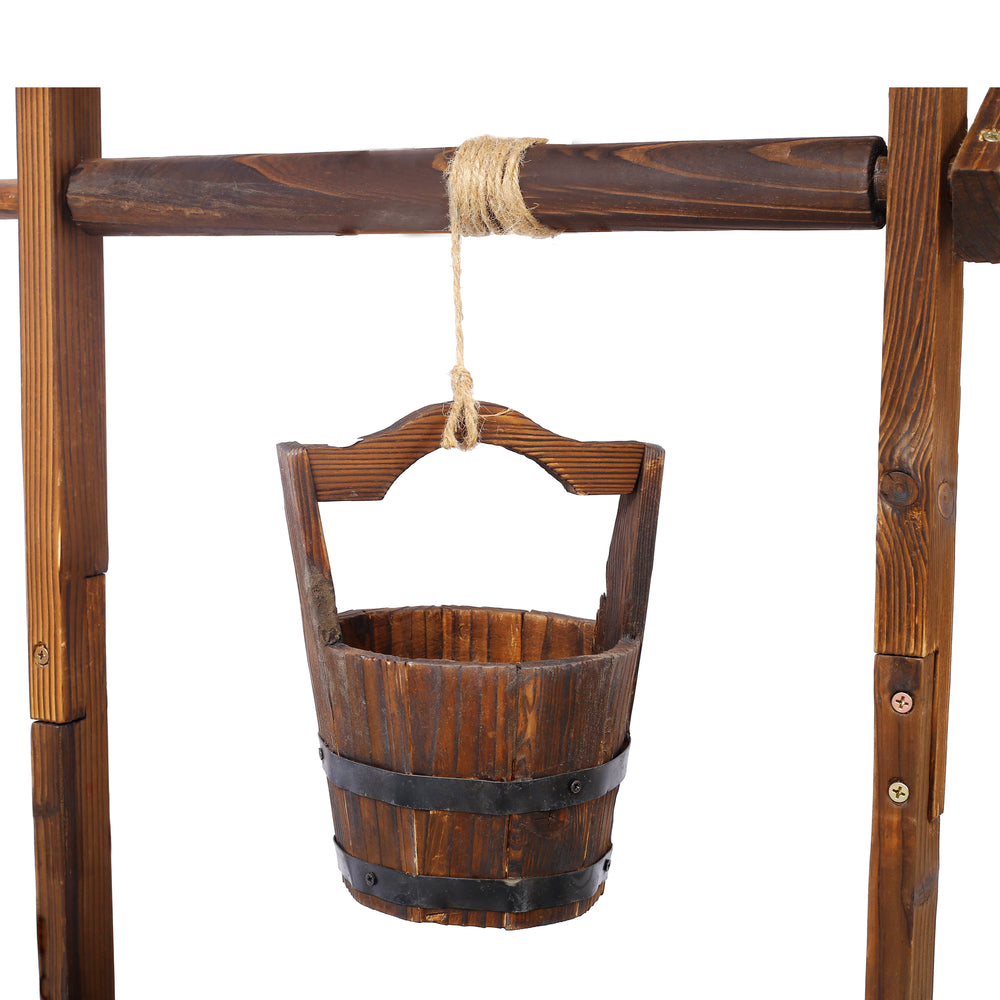 Rustic Wooden Wishing Well Planter Outdoor Home Décor for Patio, Garden, Yard w/Hanging Bucket Media 9
