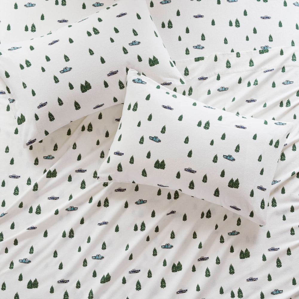 4 PCS Cal King Sheet Set Green Trees & Trucks Media 14