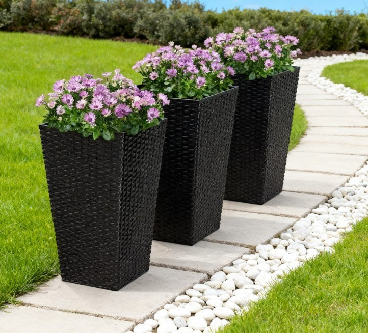 Plant Pots,Tall Planters for Indoor Outdoor Plants Set of 3,Taper Planters with Drainage Holes,for Indoor Outdoor Media 1