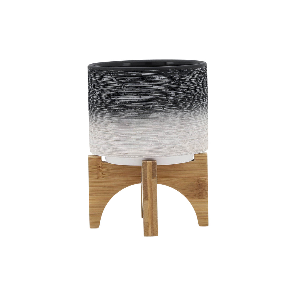 CERAMIC 5' PLANTER ON WOODEN STAND, GRAY Media 3