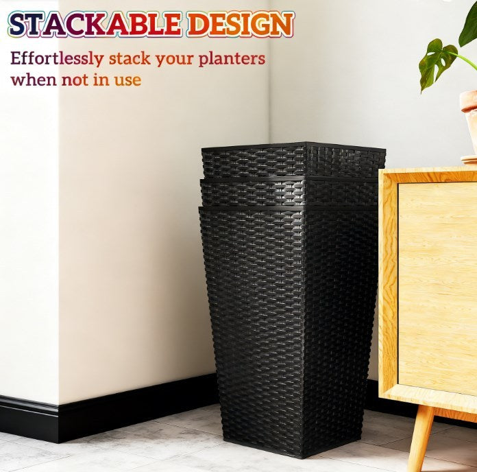 Plant Pots,Tall Planters for Indoor Outdoor Plants Set of 3,Taper Planters with Drainage Holes,for Indoor Outdoor Media 5