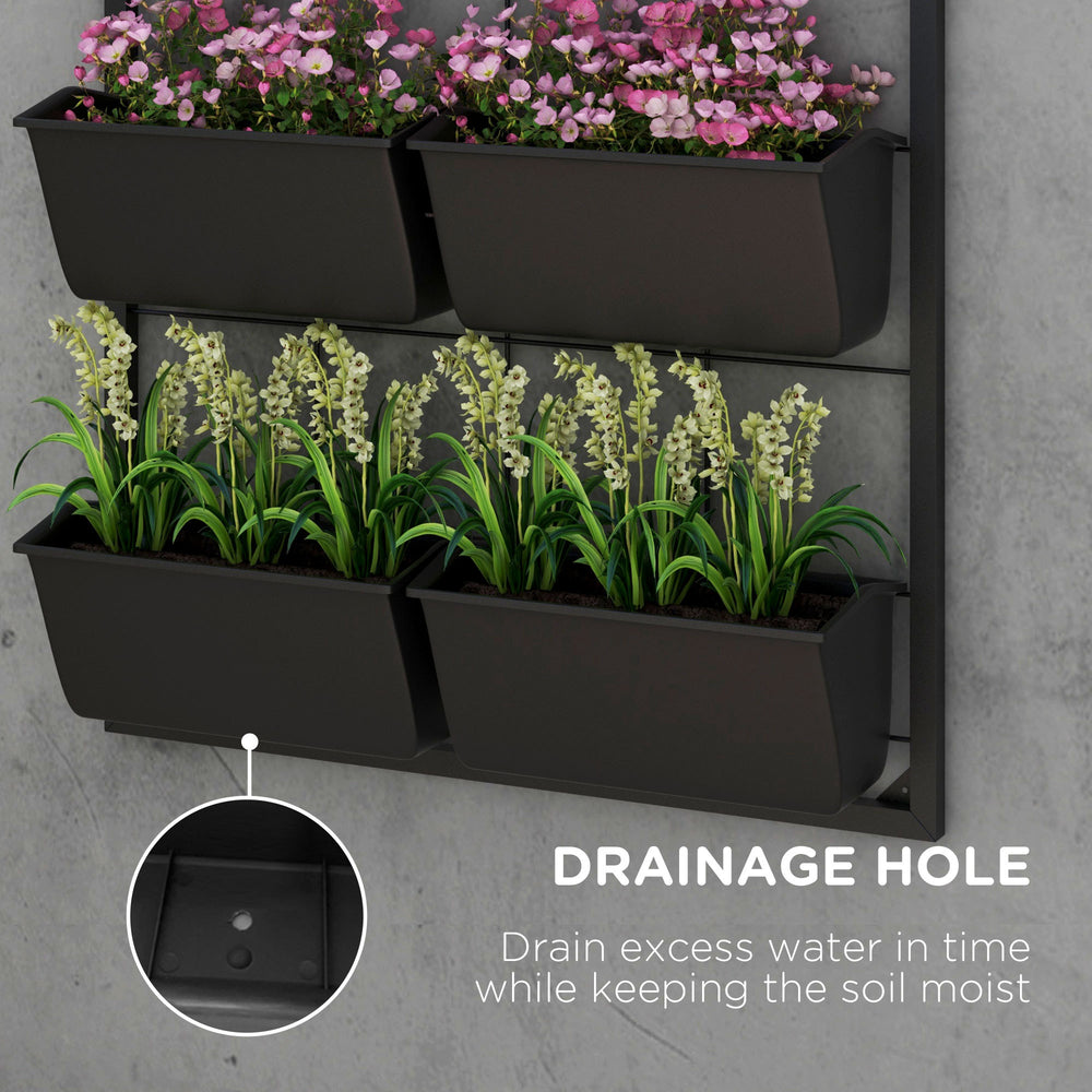 Outsunny 3-Tier Wall Planter with 6 Pots for Indoor and Outdoor Use, Hanging Plant Holder, Self Draining Wall Mounted Planter for Vegetables, Flowers, Herbs, Black Media 5