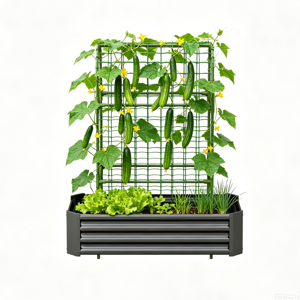 2-in-1 Raised Garden Bed with Trellis - 59' Tall Arch Planter Box for Climbing Plants, Outdoor Galvanized Metal Gardening Bed for Vegetables, Fruits, Flowers (Black, 4x2x1 Ft) Media 8