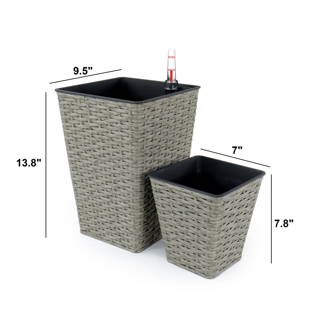 2-Pack Smart Self-watering Square Planter for Indoor and Outdoor - Hand Woven Wicker - Gray Media 2