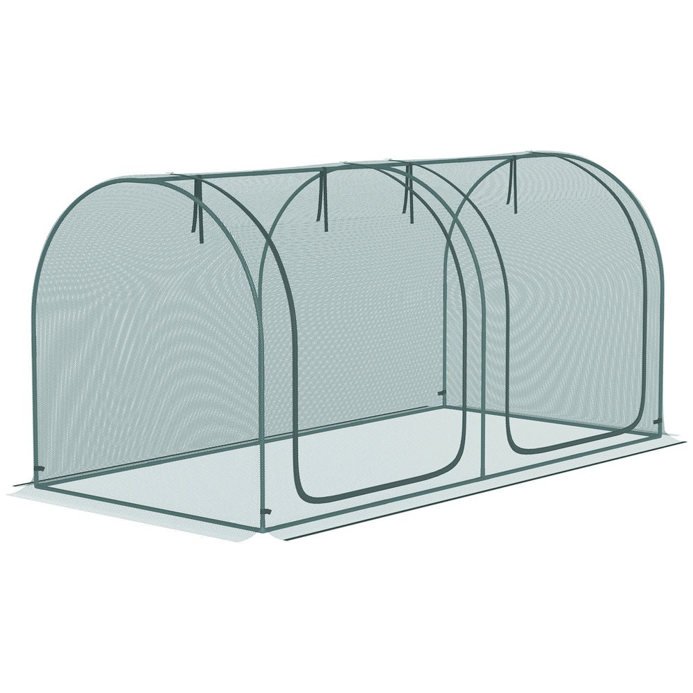 Outsunny 8' x 4' Crop Cage, Plant Protection Tent with Two Zippered Doors, Storage Bag and 4 Ground Stakes, for Garden, Yard, Lawn, Green Media 1