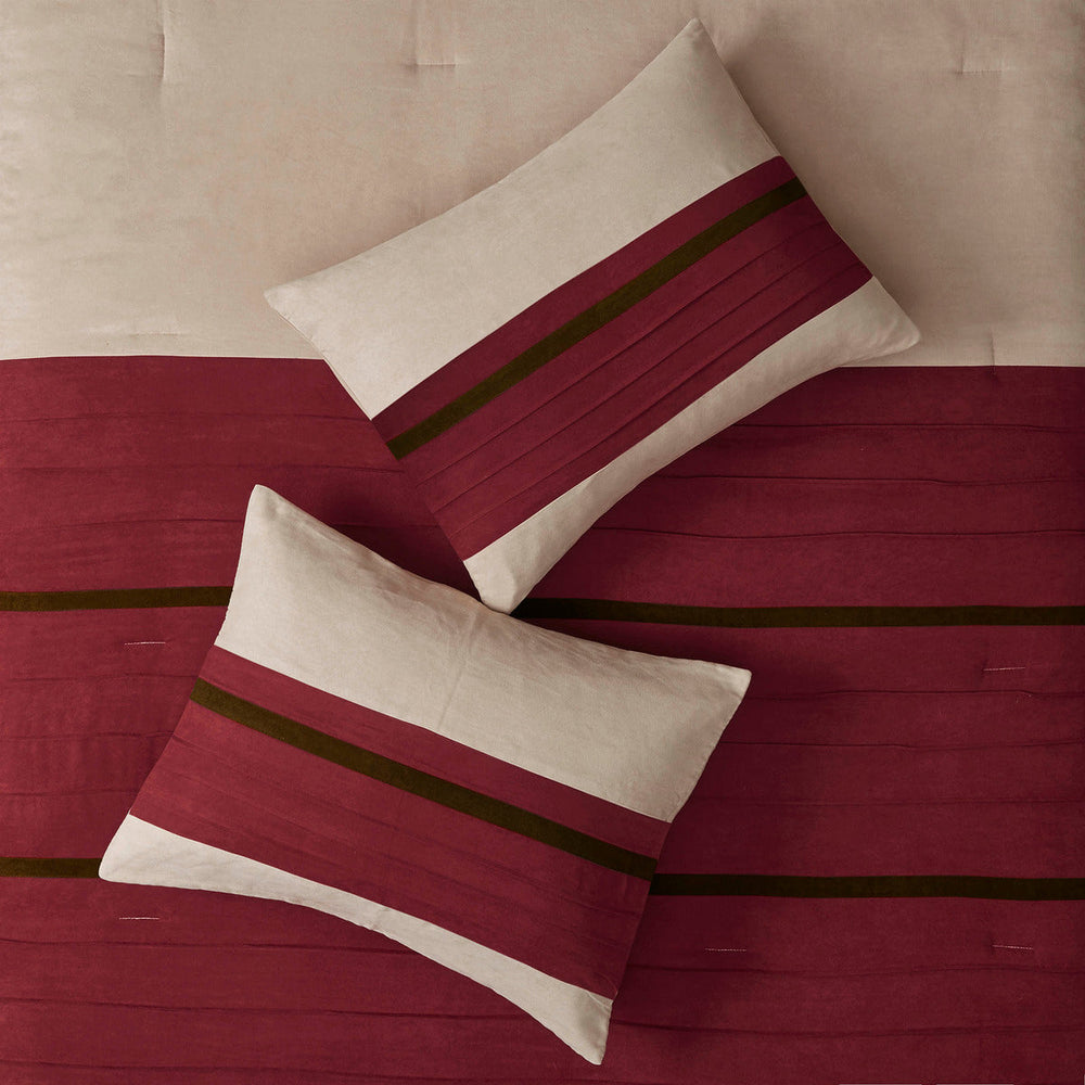 7 PC Pieced Faux Suede Comforter Set Red Cal King Media 4