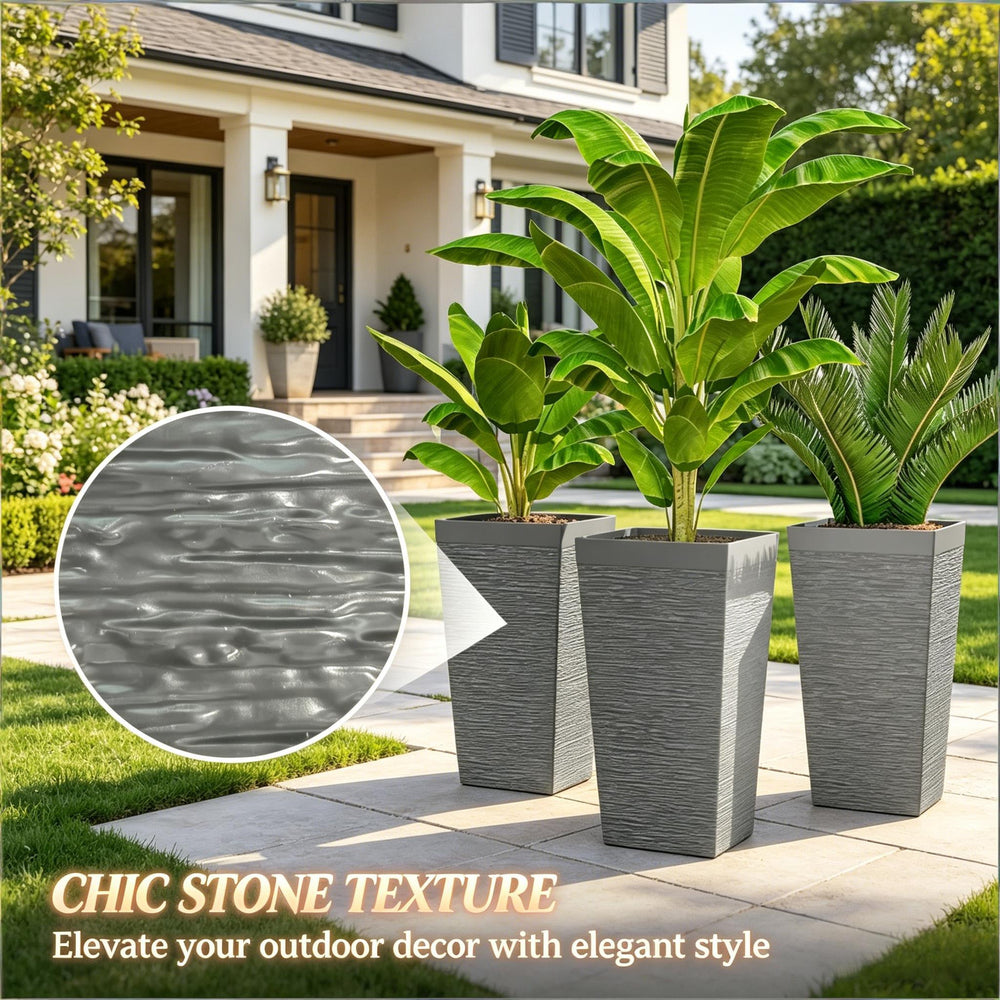 Stackable Design Tapered Planters,3-Piece Outdoor Planters,Tall Planters,Garden Planters(Only 3Pcs Planters) Media 5