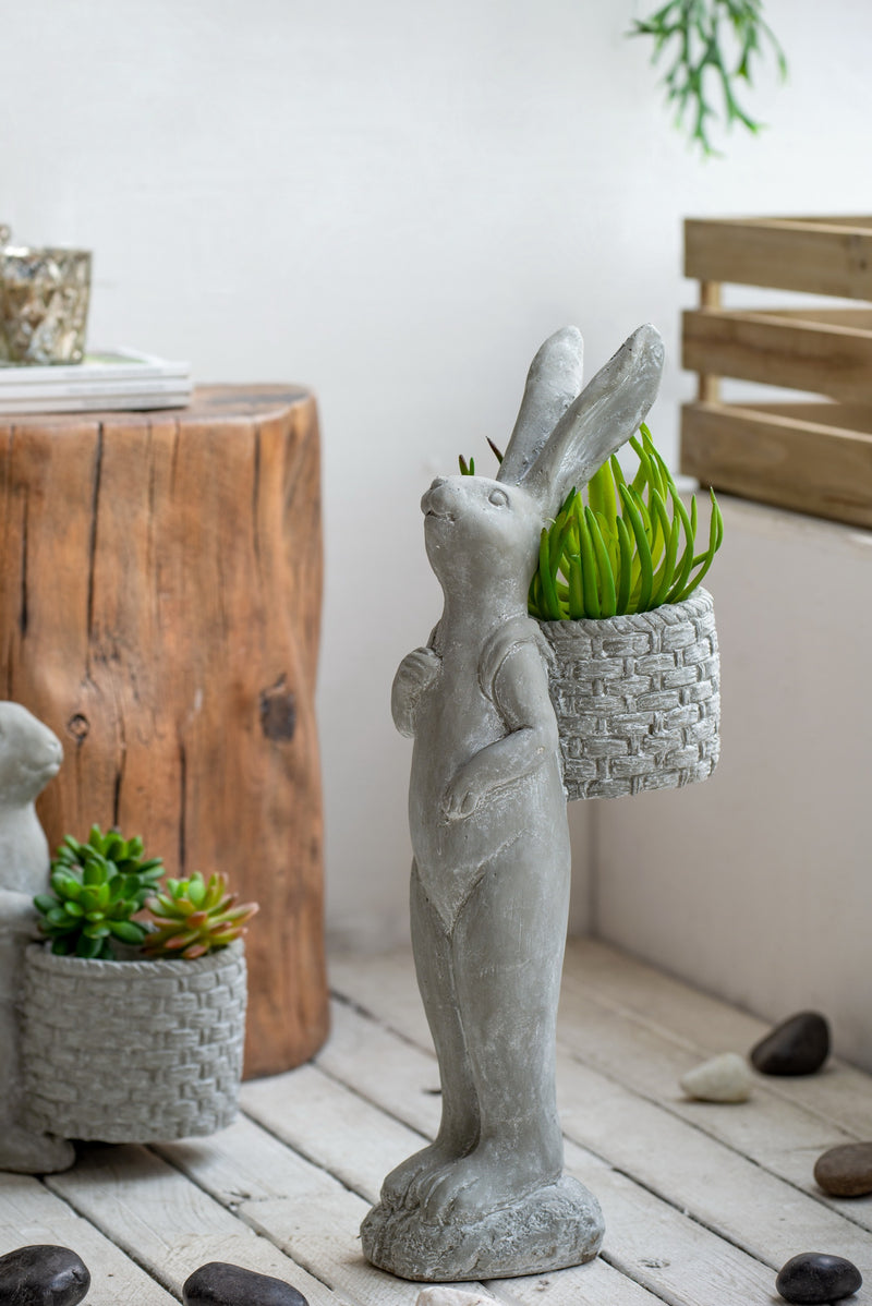 8.5x5.5x19.5' Tall Gray Cement Rabbit Basket Planter
