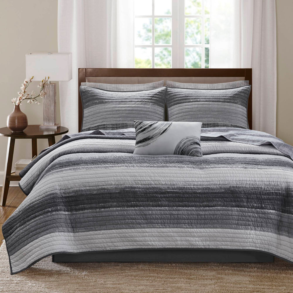 6-Piece Twin 6 Piece Quilt Set with Cotton Bed Sheets,Black Media 7