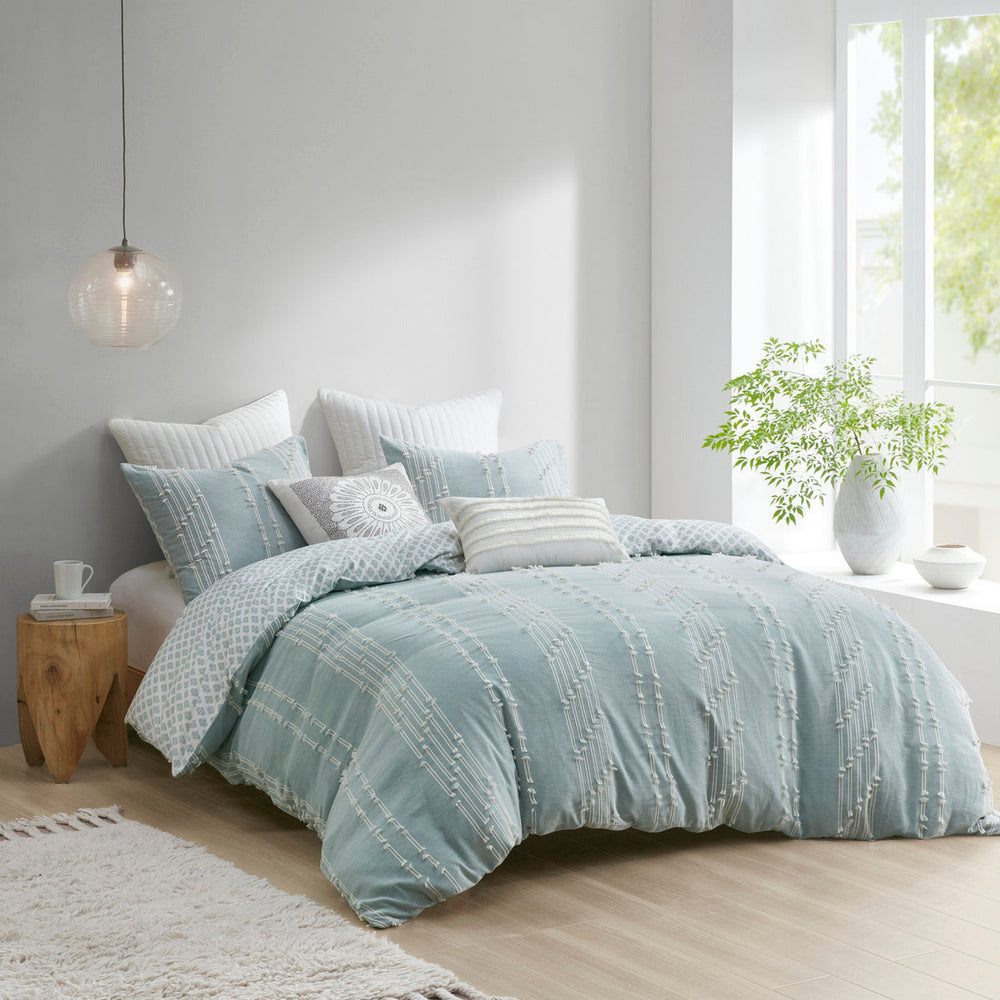 Full/Queen 3 Piece Cotton Jacquard Duvet Cover Set Media 1