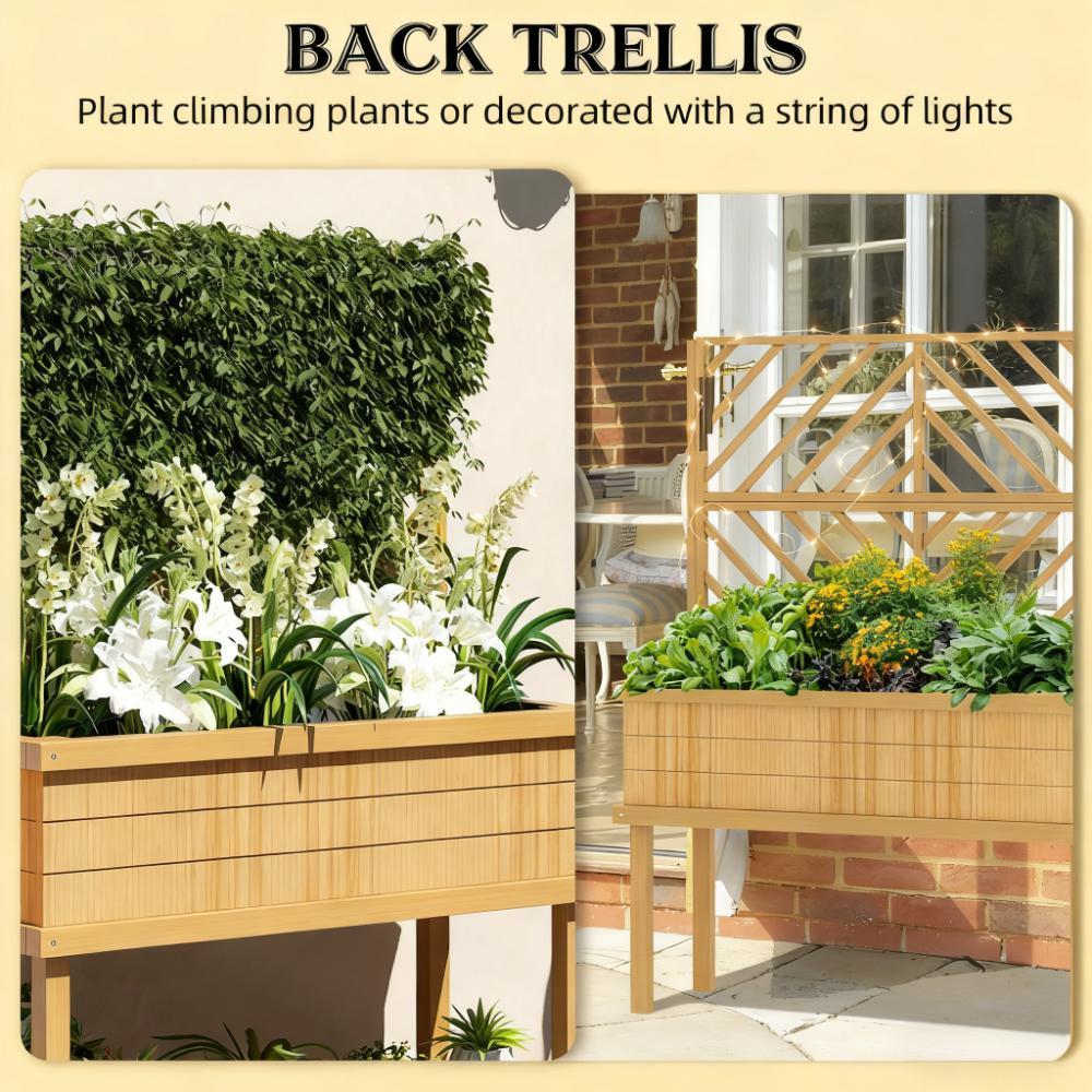 Self-Draining Raised Garden Bed,Elevated Wood Planter with Trellis for Climbing Plants,with Legs and Drainage Holes Media 5