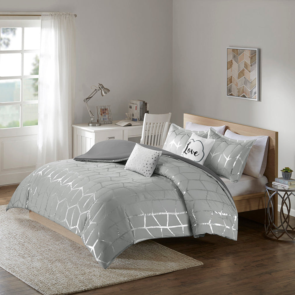 Twin/Twin XL Metallic Printed Duvet Cover Set Media 1