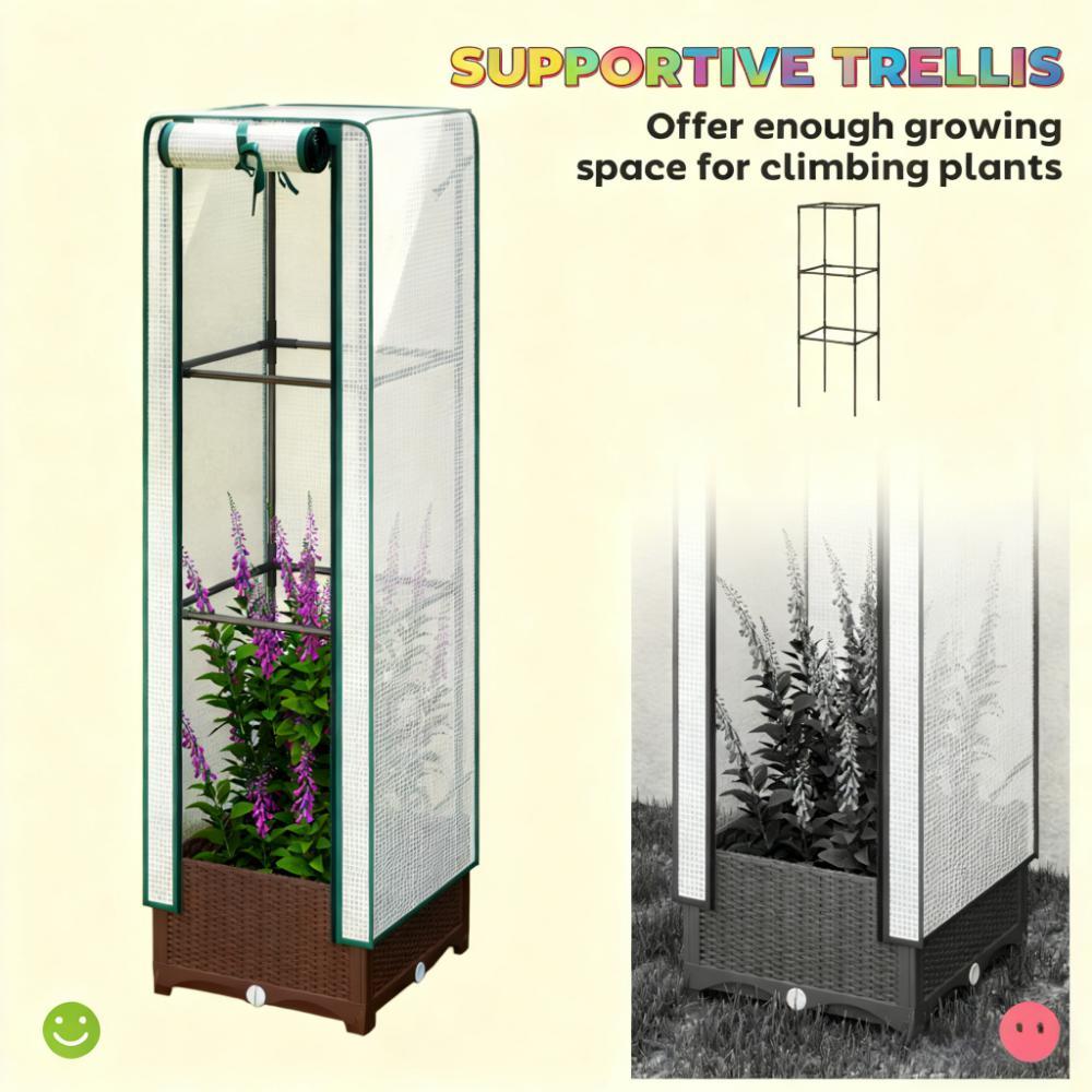 Portable Outdoor Plant Box,Garden Bed with Trellis,with Cover,Drainage Holes and Zipper Door Media 6