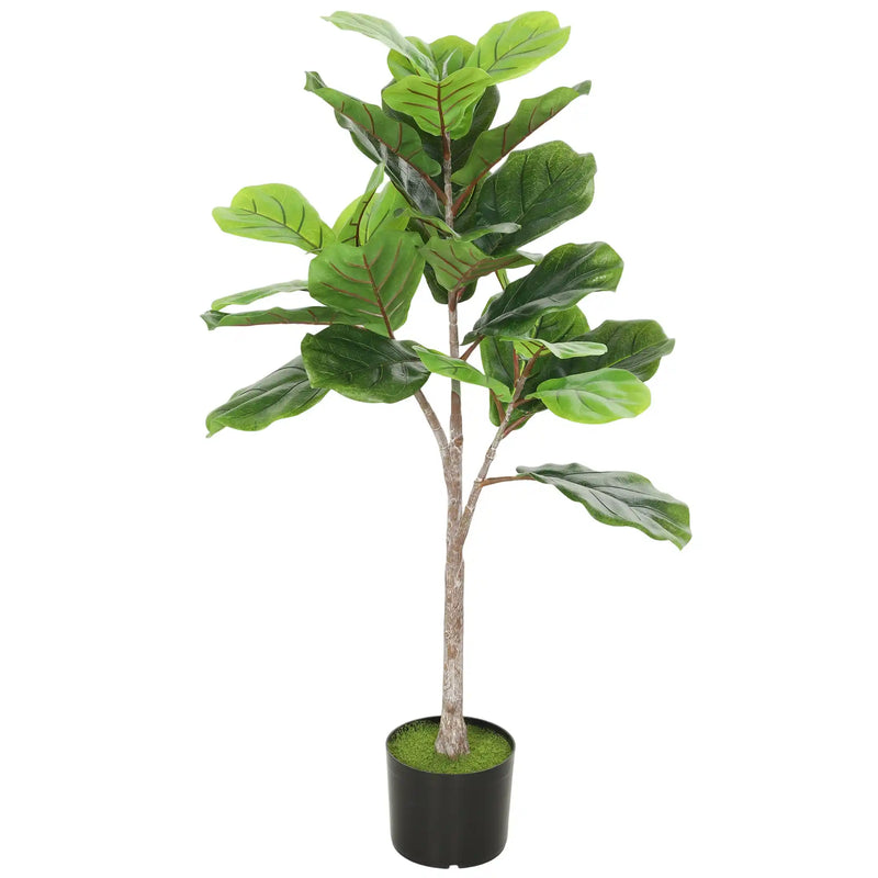 Artificial Fiddle Leaf Fig Tree,  Potted Plant with Flocked Soil for Home Office Decor(Only 1Pcs Artificial Fiddle Leaf Fig Tree)