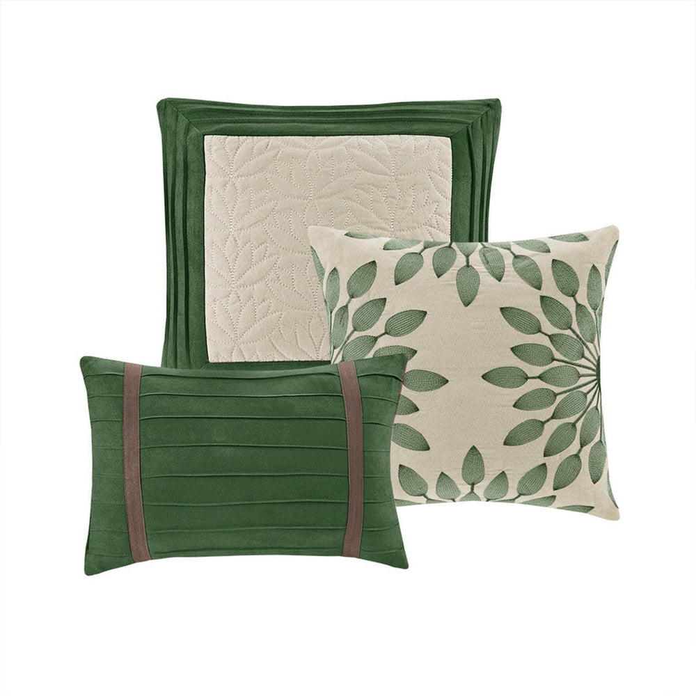 7 PC Pieced Faux Suede Comforter Set Green Queen Media 13