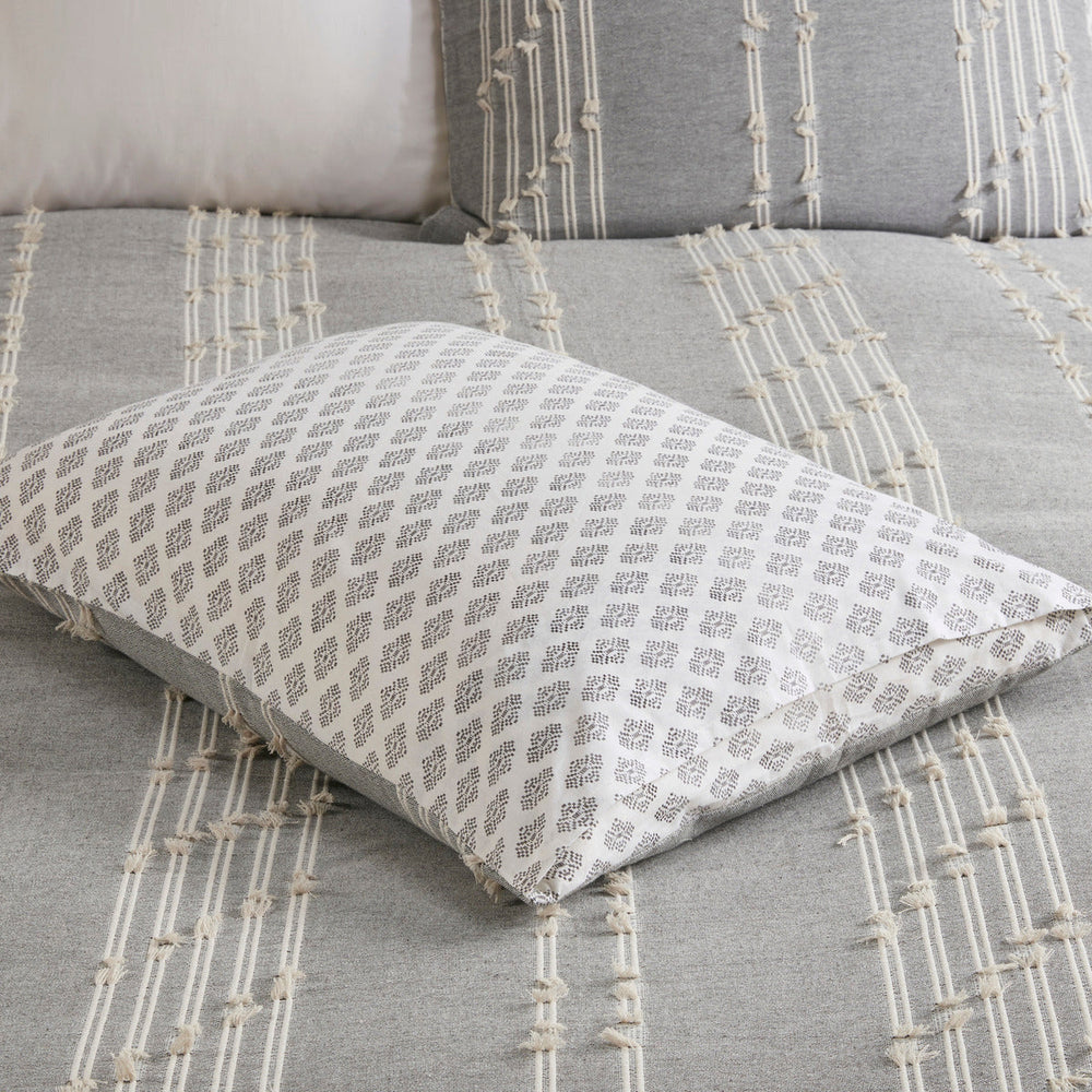 3 Piece Cotton Jacquard Comforter Set Gray Full/Queen Media 19