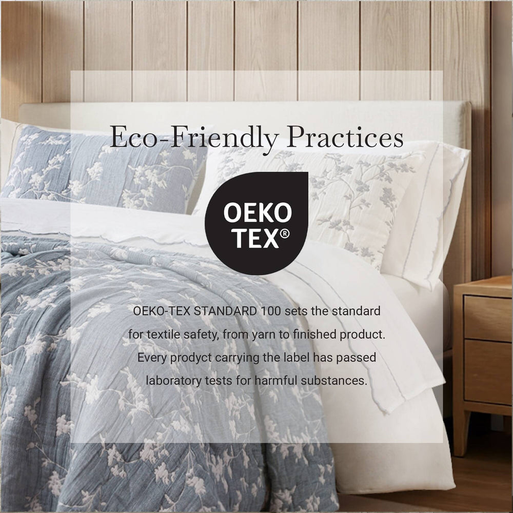 3 Pieces King Jacquard Cotton Gauze Quilt Set,Blue Media 3