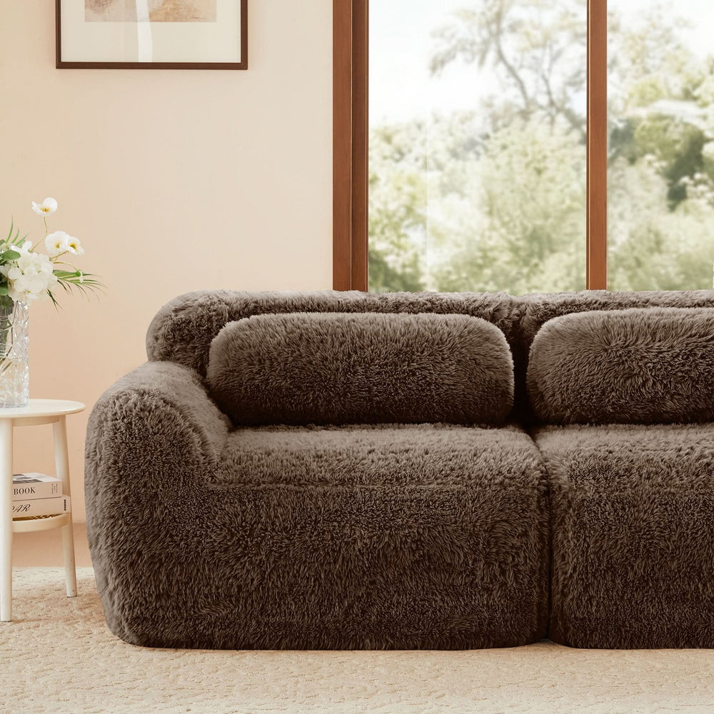 2 Seater Modular Sofa Plush Fabric Ergonomic Design Living Room Couch Chocolate Includes Pillows Media 21