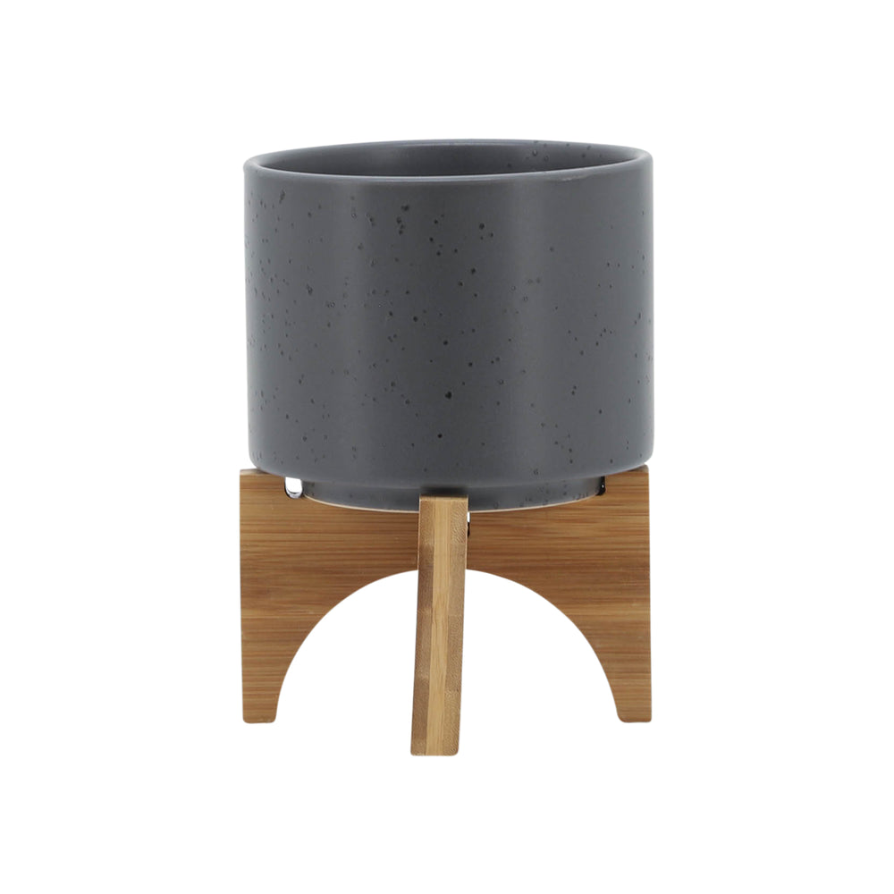 5' PLANTER W/ WOOD STAND, MATTE GRAY Media 3
