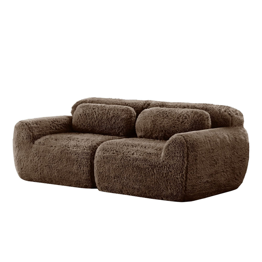 2 Seater Modular Sofa Plush Fabric Ergonomic Design Living Room Couch Chocolate Includes Pillows Media 18