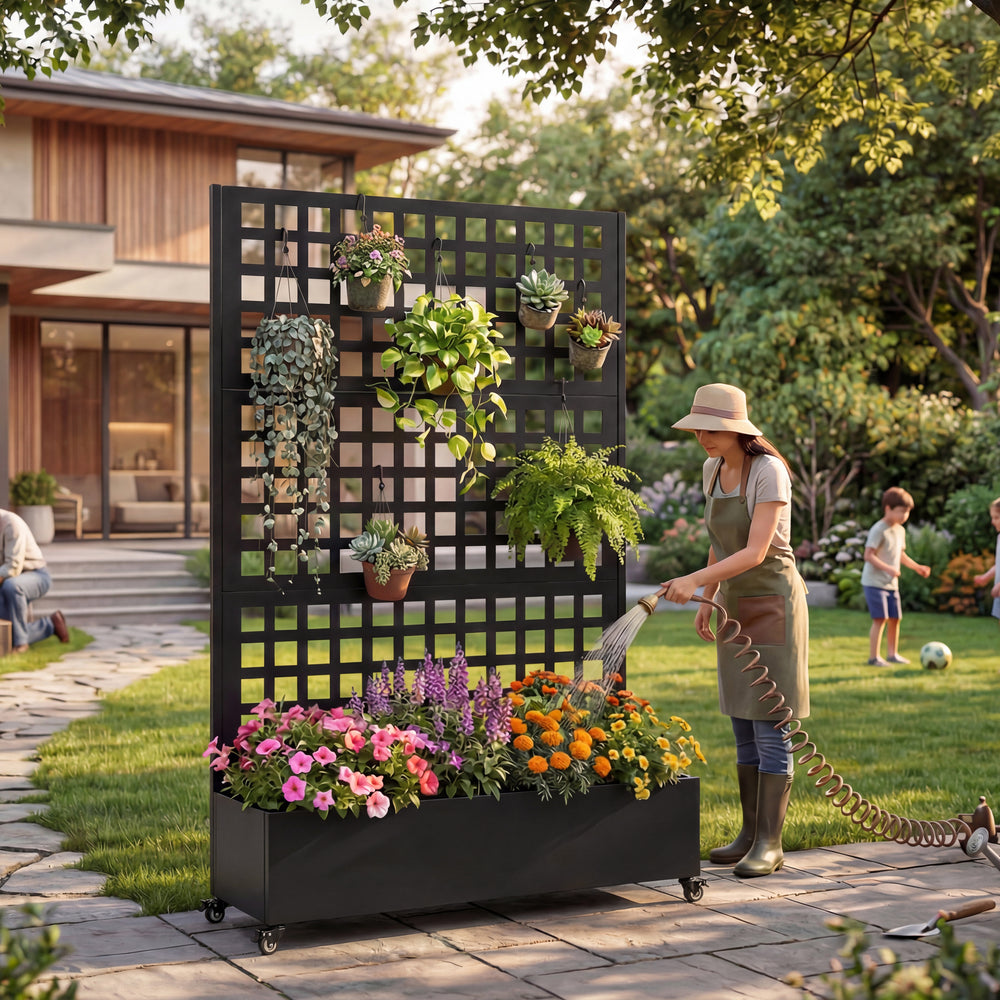 Metal Raised Garden Bed with Wheels and Trellis,73'x47'x16' Planter Box for Climbing Plants, Vegetables & Vines, Features Privacy Screen and Drainage Holes Media 2