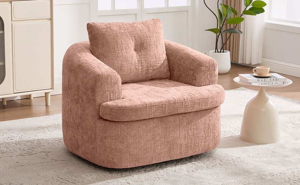 360 Degree Swivel Chair Chenille Pink Dual Layer Cushion Living Room Decor Accent Seating Home Media 23