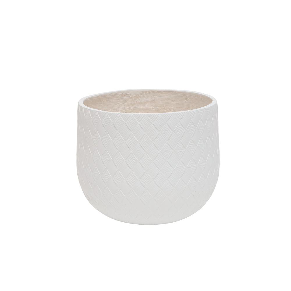 Assorted Sizes Magnesium Oxide Round Planter,21.65''+14.17''+8.66'' Dia Set of 3 Planter,Outdoor Indoor Plant Pot with Drainage Hole, White Color  with Weaving Pattern Planter for Home Garden Patio Media 7