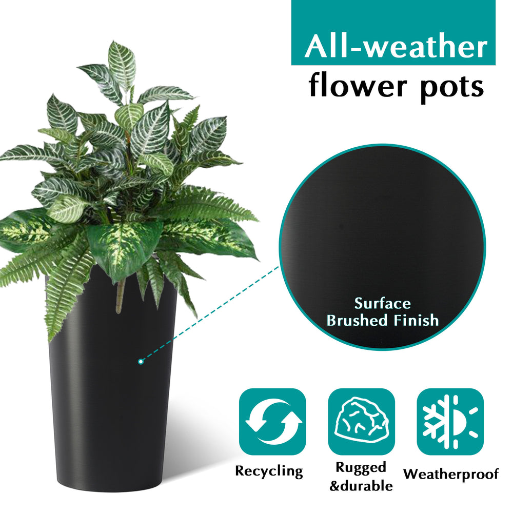 2 Pack Tall 21.7 in Planters for Outdoor Plants Modern Tall Square Planter Box Indoor Outdoor Porch Patio Flower Pot Modern Big Tapered Matte Tree Flower Pot for Garden, (Black) Media 6