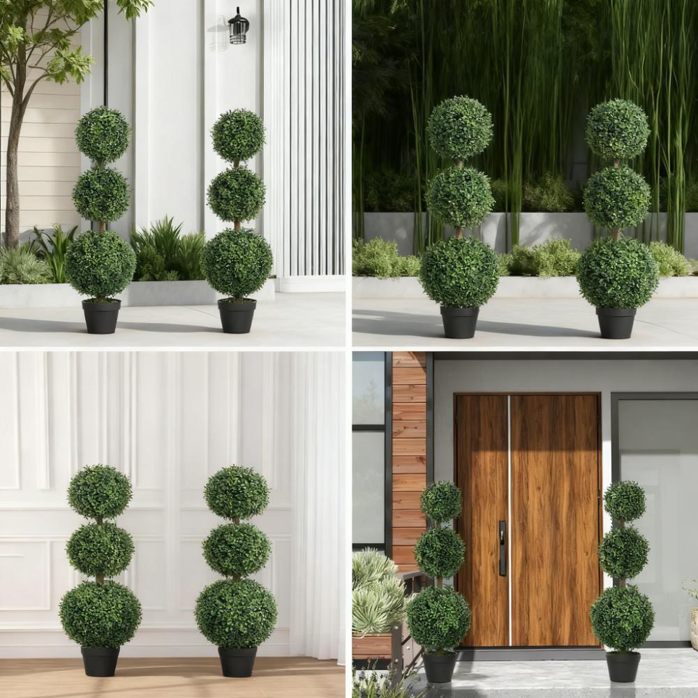 2 pcs/set. Artificial Ball Boxwood Topiary Trees, Fake Plants in Pot Media 2