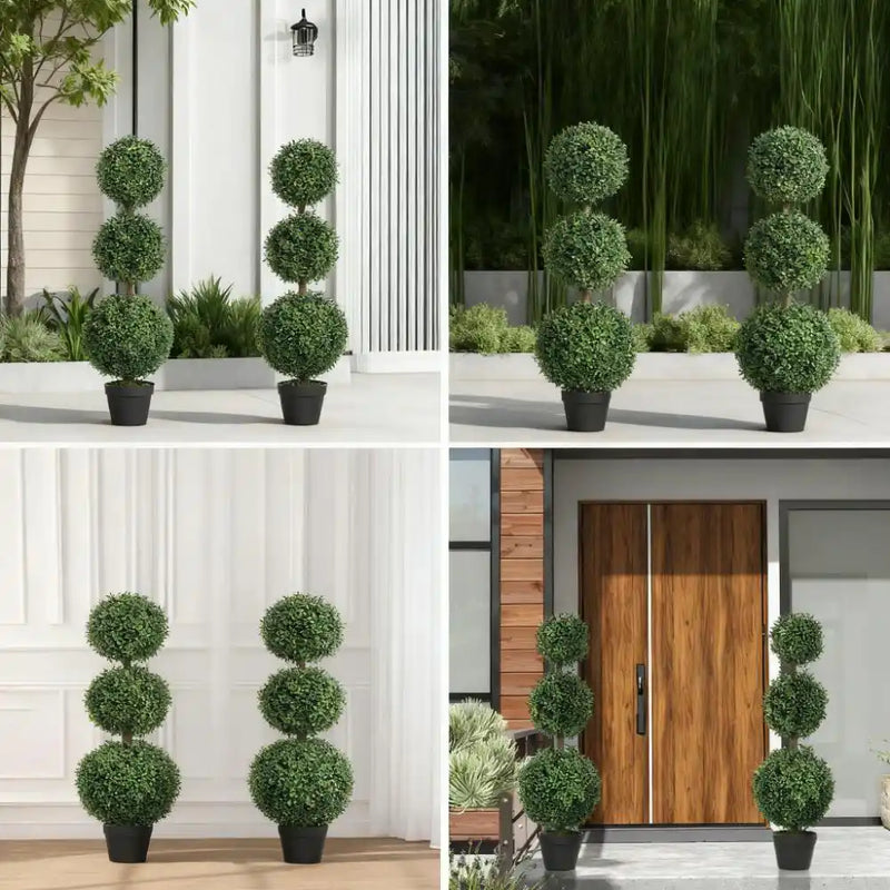 2 pcs/set. Artificial Ball Boxwood Topiary Trees, Fake Plants in Pot