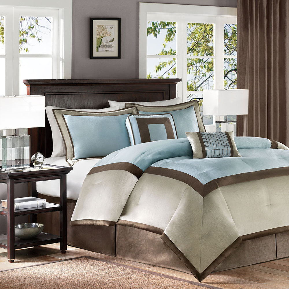 7 Piece Comforter Set Blue Queen Media 1