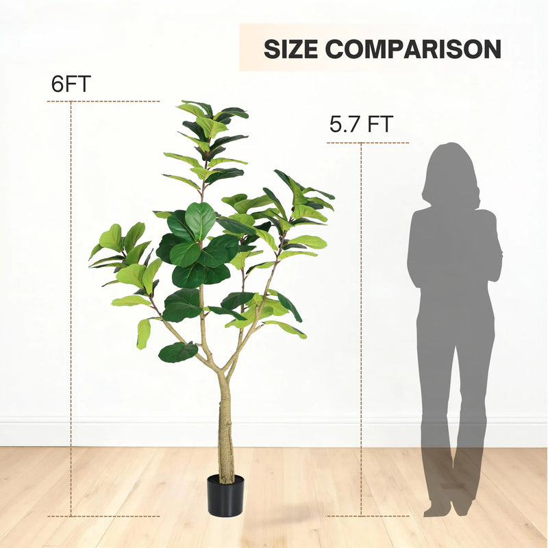6FT Artificial Fiddle Leaf Fig Tree, Realistic Faux Potted Plant in Black Pot, 1pc/set