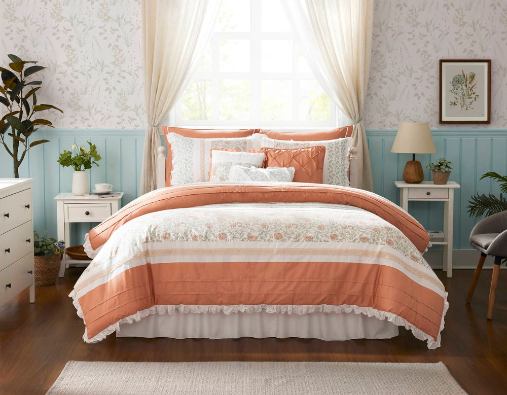 9 Piece Cotton Percale Comforter Set Coral Cal King Media 13