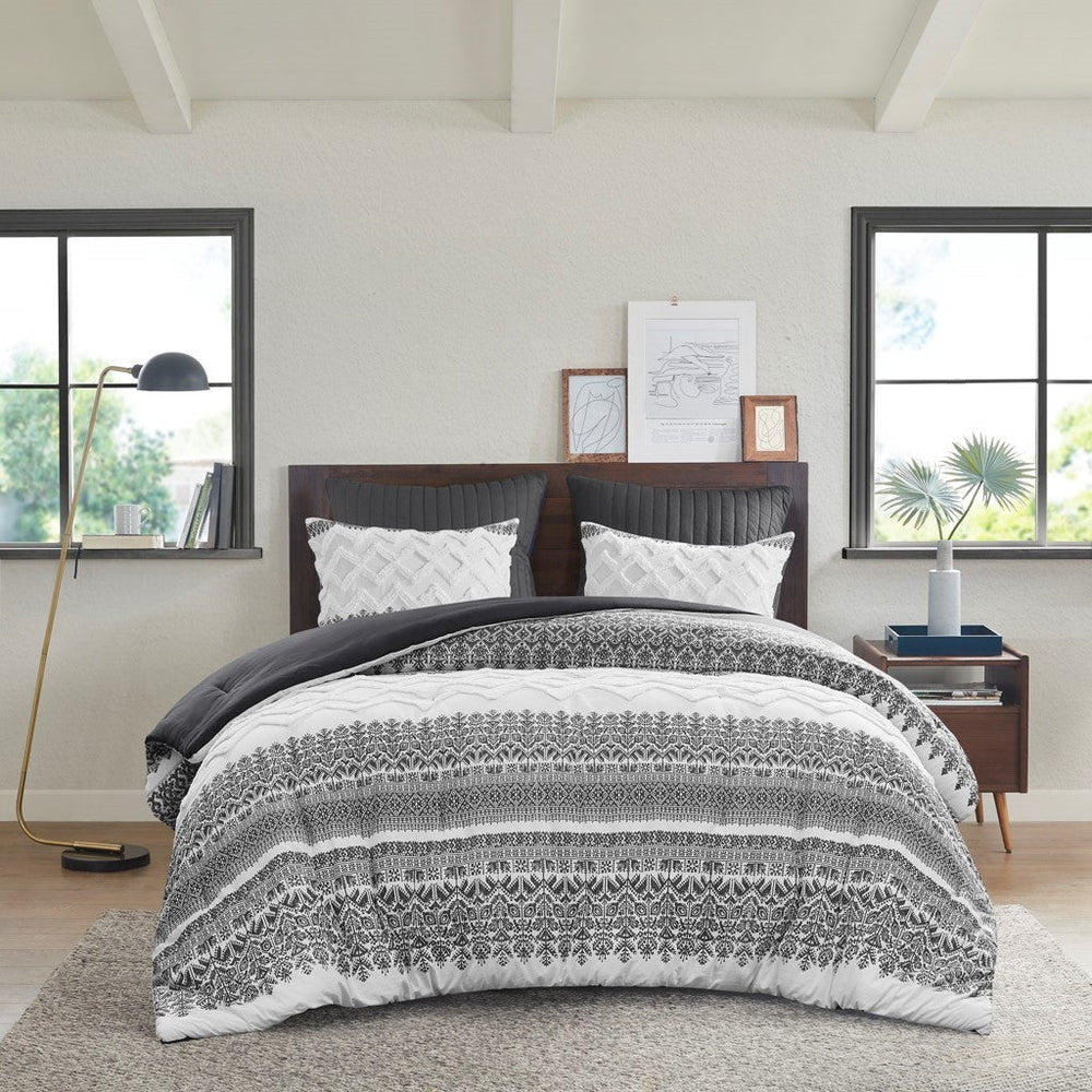 3 Piece Cotton Comforter Set with Chenille Tufting Gray King/Cal King Media 1