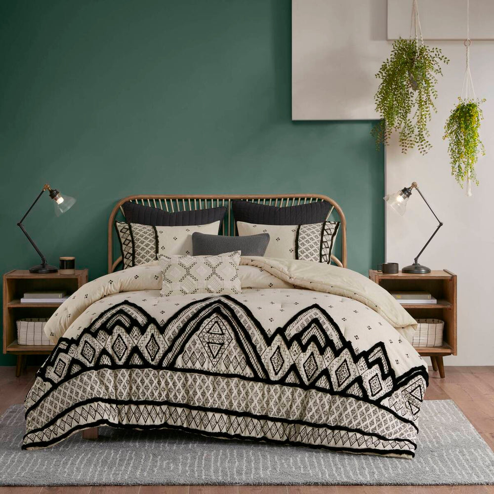 3 Piece Cotton and Flax Linen Blend Comforter Set Natural Full/Queen Media 10