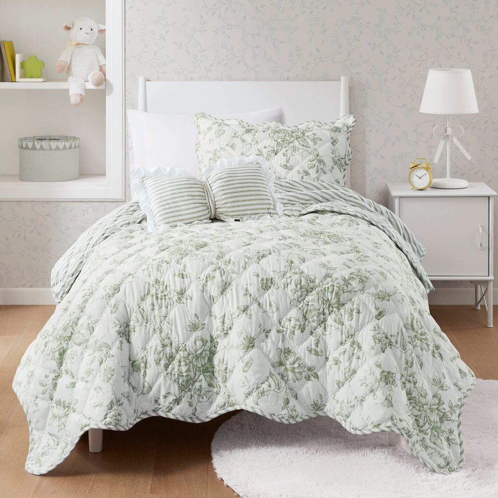 3 Pieces Twin/Twin XL Quilt Set with Decorative Pillow,Green Media 13