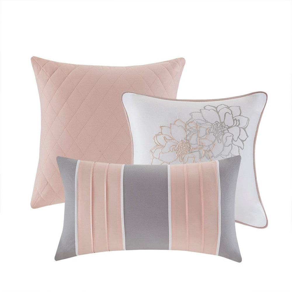 Printed Cotton Sateen Comforter Set Grey/Peach Queen Media 3