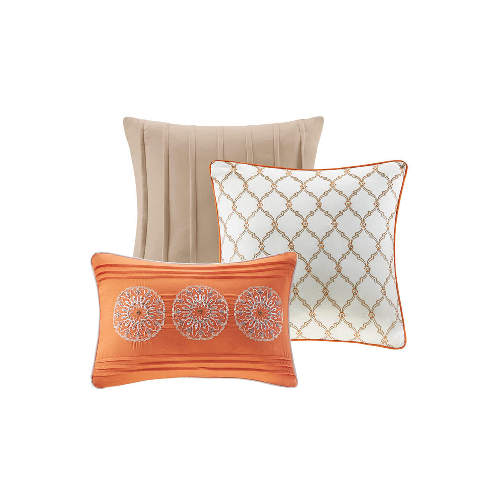 6 Piece Reversible Quilt Set with Throw Pillows Orange King/Cal King Media 8