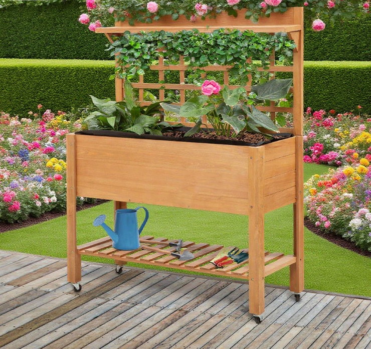 Elevated Garden Raised Bed Solid Wood Planter Flower Herb Boxes Media 2