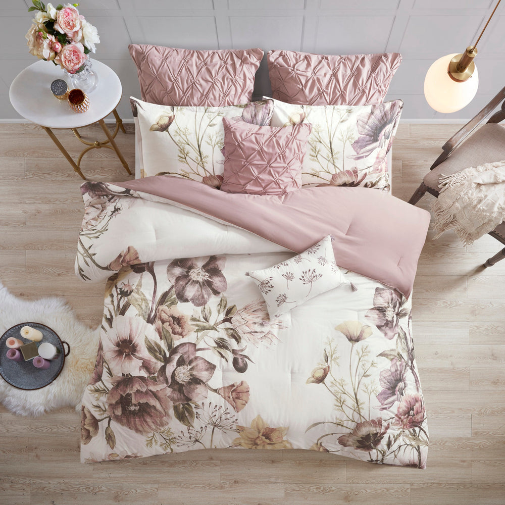 8 Piece Cotton Printed Comforter Set Blush Cal King Media 16