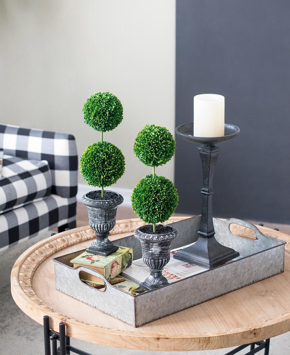 S/2 D4x15.5'H Faux Double Ball-Shape Topiary-Black Pot Media 6