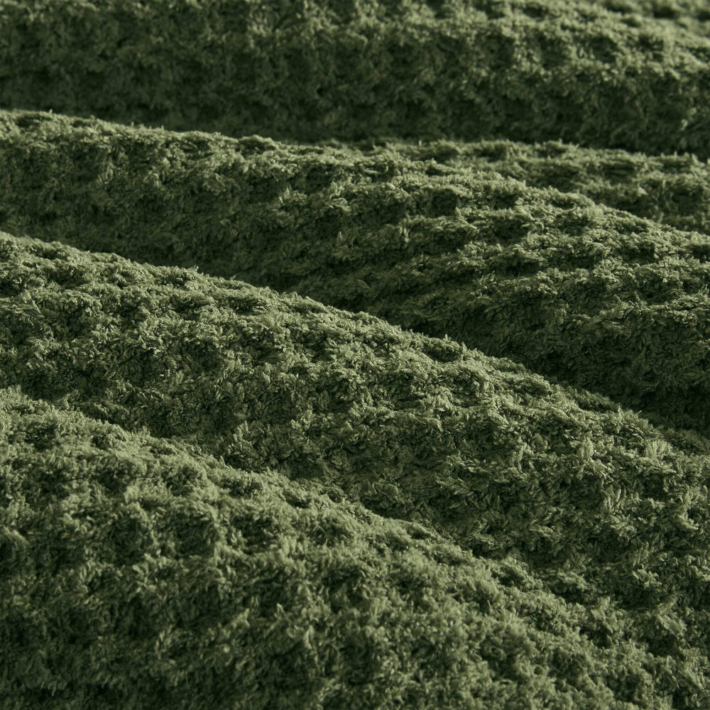 3 Pieces Full/Queen Waffle Knit Chenille Comforter Set,Olive Media 13