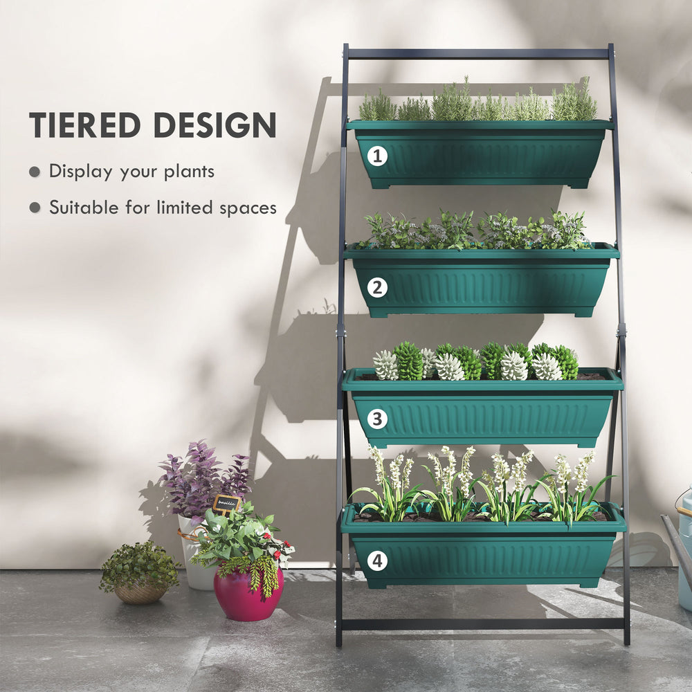 Outsunny Raised Garden Bed, 4 Tier Vertical Garden Planter Set, 4 Outdoor Planter Boxes with Stand, Self Draining Design Elevated Garden for Vegetable, Flowers & Herbs, Green Media 4