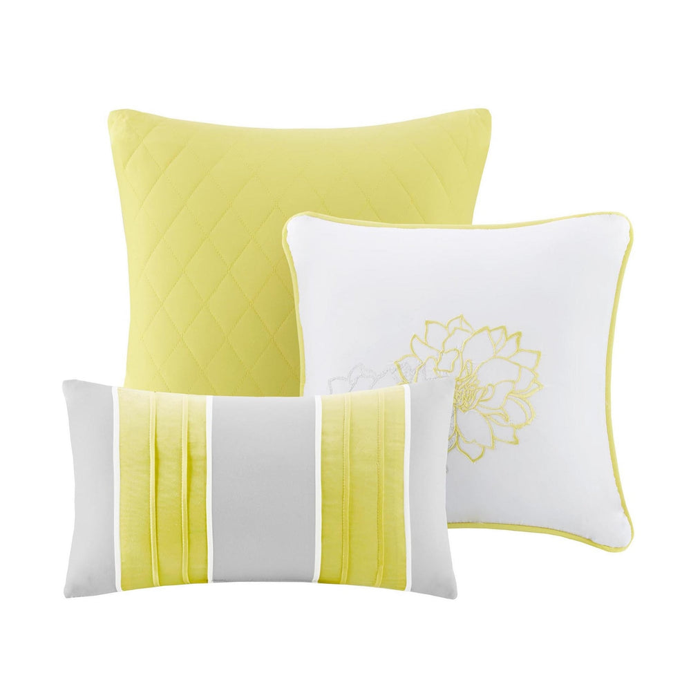 Printed Cotton Sateen Comforter Set Taupe Grey/Yellow King Media 7