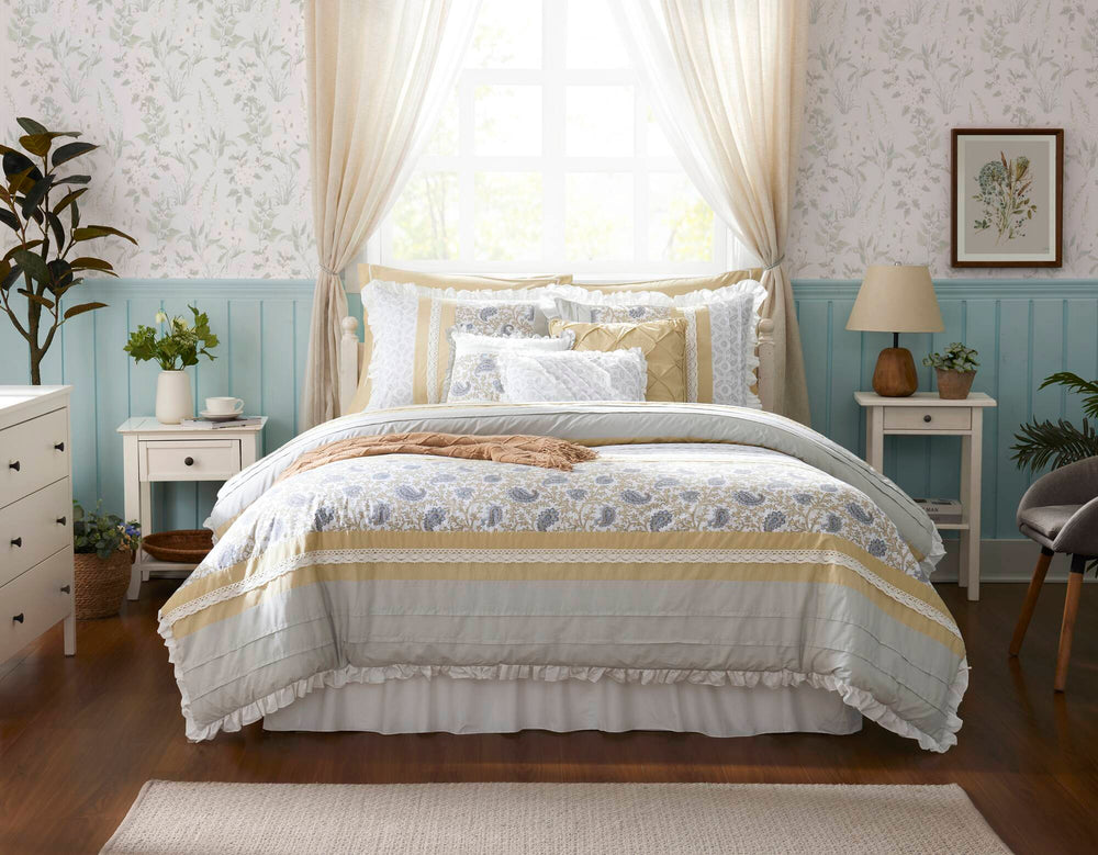 9 Piece Cotton Percale Comforter Set Yellow Cal King Media 14