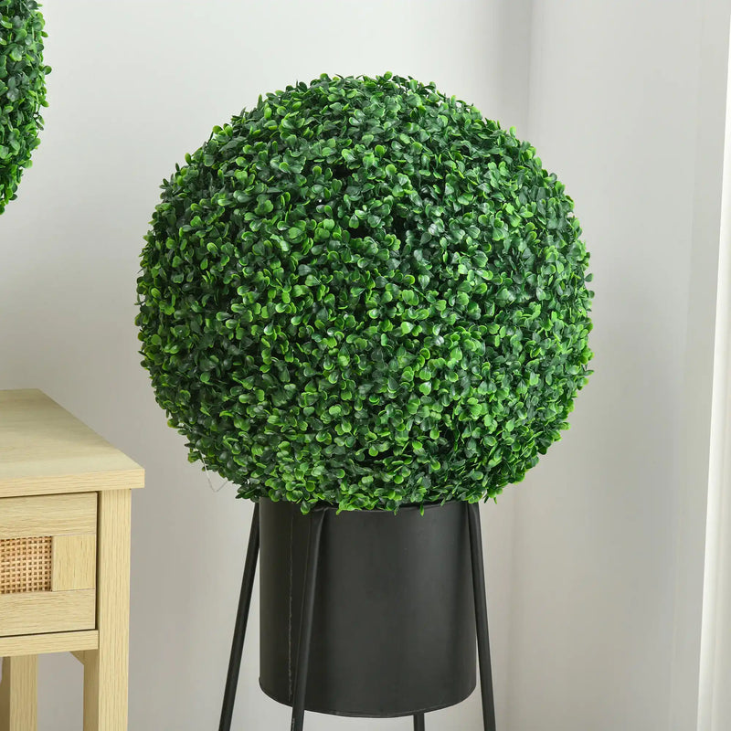 HOMCOM Set of 2 15.75 Inch Artificial Ball Boxwood Topiary Trees Balls, Indoor Outdoor Fake Plants for Home, Office & Living Room Decor
